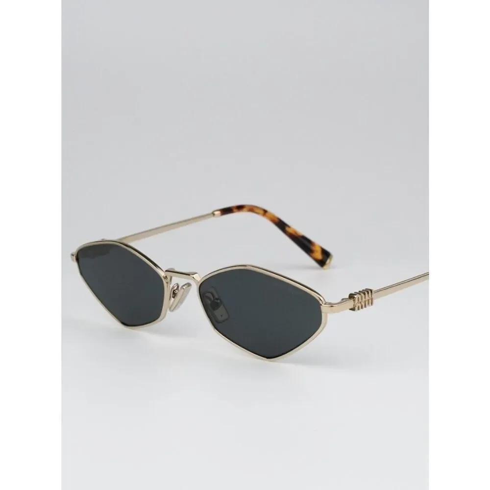 NEW Miu Miu MU56ZS ZVN5S0 Pale Gold Dark Grey Geometric Unisex Sunglasses